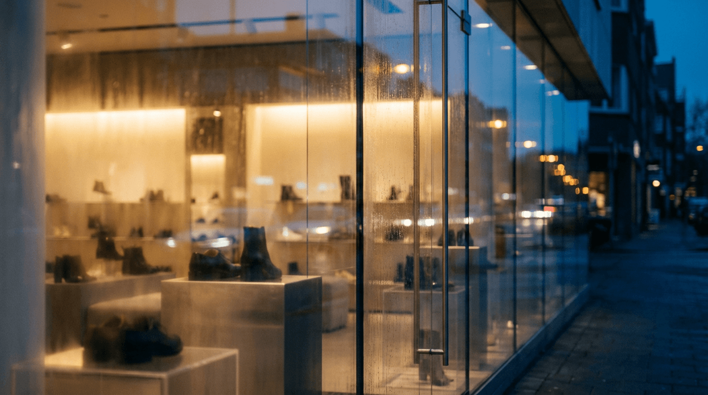 Empty retail storefront with clear glass and neat sightlines