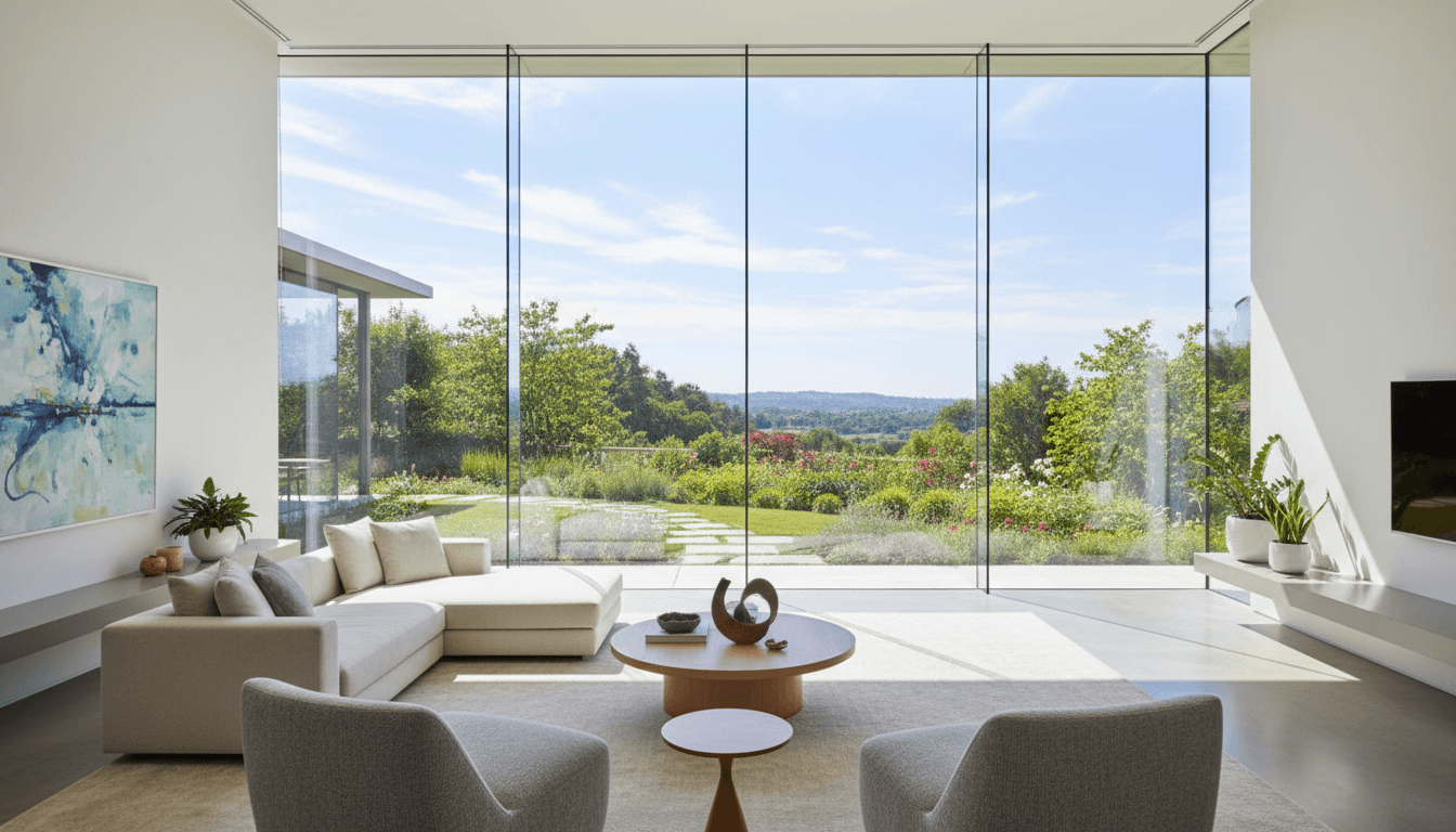 Bright living room window with a clean sill and clear glass