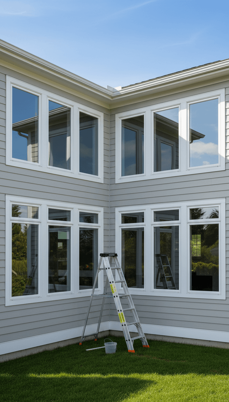 House exterior with freshly cleaned windows in daylight